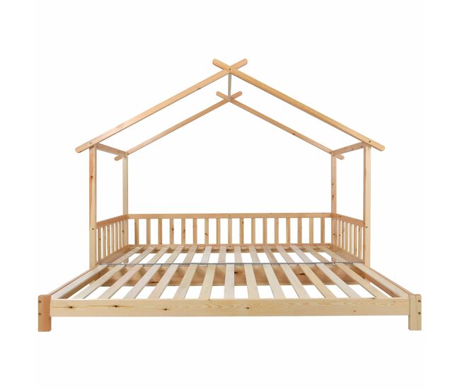 Cama nido - cama cabina para niños 90(180)x200cm en madera maciza - natural