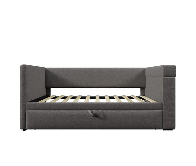 Sofá cama 90x190 cm - sofá individual con cama extraíble, brazos con puertos usb y type-c, portavasos, tela mixta de lino - gris