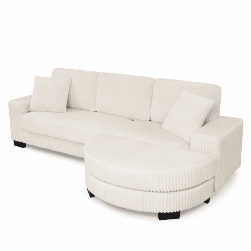 Sofá de canto modular em L 256,5 x 133,5 x 89 cm - Sofá de 4 lugares em veludo clássico com otomana oval e 2 almofadas, ideal para sala de estar, apartamento e escritório - Bege Sofá de canto modular em L 256,5 x 133,5 x 89 cm - Sofá de 4 lugares em veludo clássico com otomana oval e 2 almofadas, ideal para sala de estar, apartamento e escritório - Bege