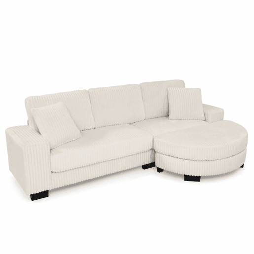 Sofá de canto modular em L 256,5 x 133,5 x 89 cm - Sofá de 4 lugares em veludo clássico com otomana oval e 2 almofadas, ideal para sala de estar, apartamento e escritório - Bege Sofá de canto modular em L 256,5 x 133,5 x 89 cm - Sofá de 4 lugares em veludo clássico com otomana oval e 2 almofadas, ideal para sala de estar, apartamento e escritório - Bege
