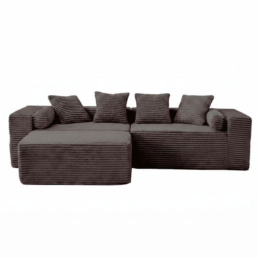 Sofá modular em L, 3 lugares, 266×110×60 cm u2013 estilo «nuvem», almofadas macias e estofo em chenille u2013 Preto Sofá modular em L, 3 lugares, 266×110×60 cm u2013 estilo «nuvem», almofadas macias e estofo em chenille u2013 Preto