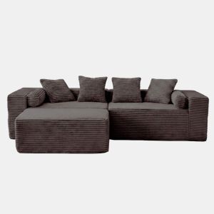 Sofá modular em L, 3 lugares, 266×110×60 cm u2013 estilo «nuvem», almofadas macias e estofo em chenille u2013 Preto