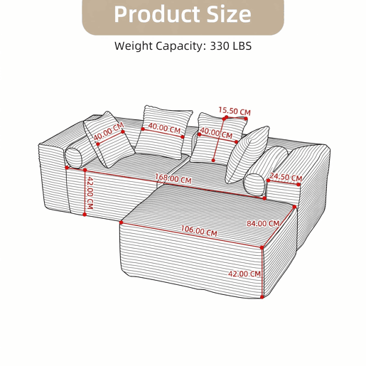 Sofá modular em L, 3 lugares, 266×110×60 cm u2013 estilo «nuvem», almofadas macias e estofo em chenille u2013 Preto Sofá modular em L, 3 lugares, 266×110×60 cm u2013 estilo «nuvem», almofadas macias e estofo em chenille u2013 Preto