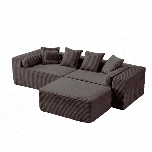 Sofá modular em L, 3 lugares, 266×110×60 cm u2013 estilo «nuvem», almofadas macias e estofo em chenille u2013 Preto Sofá modular em L, 3 lugares, 266×110×60 cm u2013 estilo «nuvem», almofadas macias e estofo em chenille u2013 Preto