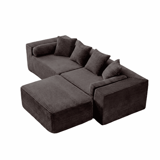 Sofá modular em L, 3 lugares, 266×110×60 cm u2013 estilo «nuvem», almofadas macias e estofo em chenille u2013 Preto Sofá modular em L, 3 lugares, 266×110×60 cm u2013 estilo «nuvem», almofadas macias e estofo em chenille u2013 Preto