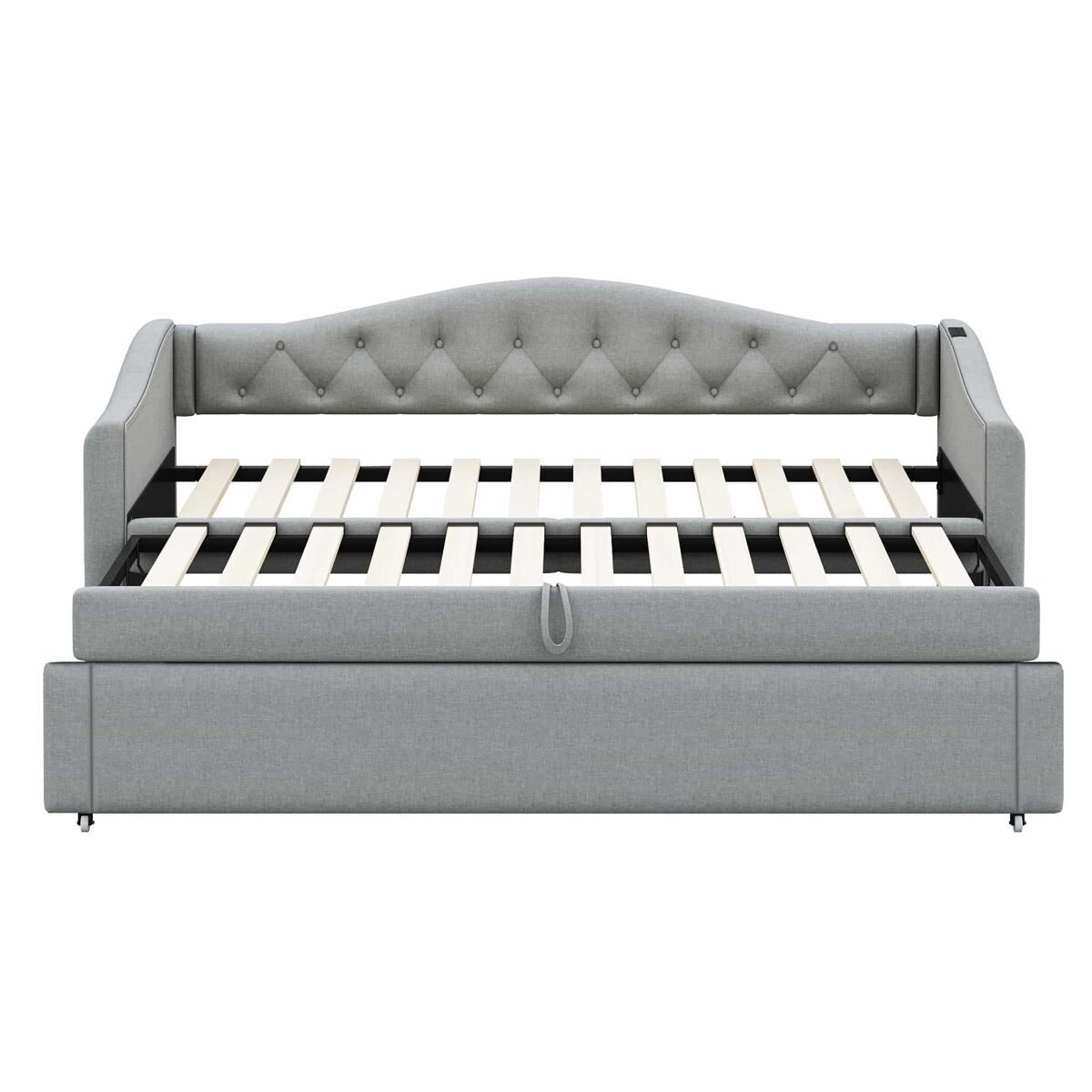 Cama nido de lino 90x200cm y 90x190cm - con puerto usb y somier - gris