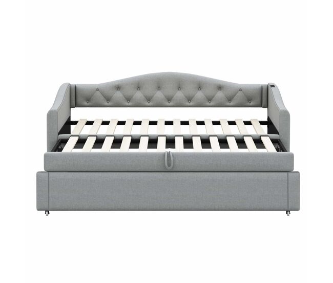 Cama nido de lino 90x200cm y 90x190cm - con puerto usb y somier - gris