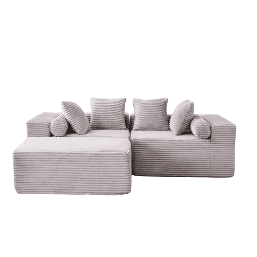 Sofá modular em L de 3 lugares u2013 efeito nuvem, almofadas macias, chenille, sem montagem u2013 Cinzento Sofá modular em L de 3 lugares u2013 efeito nuvem, almofadas macias, chenille, sem montagem u2013 Cinzento
