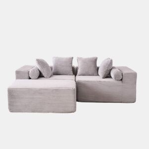 Sofá modular em L de 3 lugares u2013 efeito nuvem, almofadas macias, chenille, sem montagem u2013 Cinzento