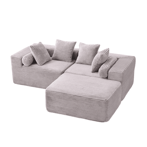 Sofá modular em L de 3 lugares u2013 efeito nuvem, almofadas macias, chenille, sem montagem u2013 Cinzento Sofá modular em L de 3 lugares u2013 efeito nuvem, almofadas macias, chenille, sem montagem u2013 Cinzento