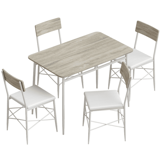 HOMCOM Conjunto de Mesa e 4 Cadeiras de Jantar, Mesa de Cozinha Retangular com Cadeiras Acolchoadas, Estilo Moderno, Estrutura Metálica, para Espaços Pequenos, 106x66x75 cm, Carvalho e Branco HOMCOM Conjunto de Mesa e 4 Cadeiras de Jantar, Mesa de Cozinha Retangular com Cadeiras Acolchoadas, Estilo Moderno, Estrutura Metálica, para Espaços Pequenos, 106x66x75 cm, Carvalho e Branco