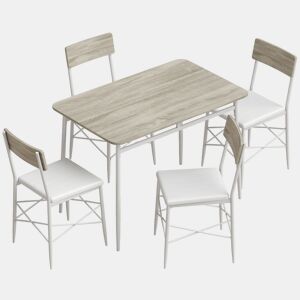 HOMCOM Conjunto de Mesa e 4 Cadeiras de Jantar, Mesa de Cozinha Retangular com Cadeiras Acolchoadas, Estilo Moderno, Estrutura Metálica, para Espaços Pequenos, 106x66x75 cm, Carvalho e Branco