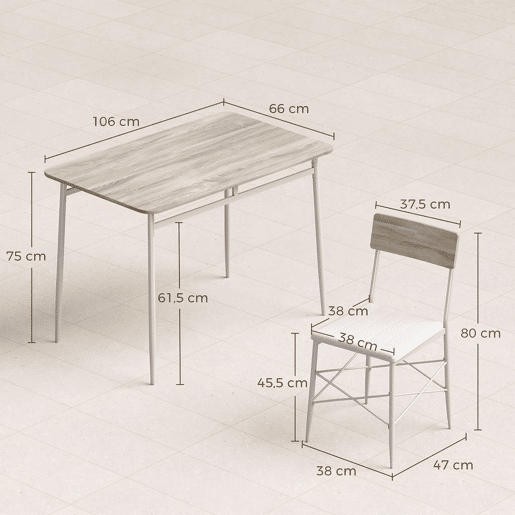 HOMCOM Conjunto de Mesa e 4 Cadeiras de Jantar, Mesa de Cozinha Retangular com Cadeiras Acolchoadas, Estilo Moderno, Estrutura Metálica, para Espaços Pequenos, 106x66x75 cm, Carvalho e Branco HOMCOM Conjunto de Mesa e 4 Cadeiras de Jantar, Mesa de Cozinha Retangular com Cadeiras Acolchoadas, Estilo Moderno, Estrutura Metálica, para Espaços Pequenos, 106x66x75 cm, Carvalho e Branco