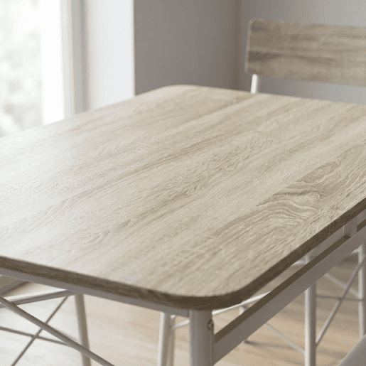 HOMCOM Conjunto de Mesa e 4 Cadeiras de Jantar, Mesa de Cozinha Retangular com Cadeiras Acolchoadas, Estilo Moderno, Estrutura Metálica, para Espaços Pequenos, 106x66x75 cm, Carvalho e Branco HOMCOM Conjunto de Mesa e 4 Cadeiras de Jantar, Mesa de Cozinha Retangular com Cadeiras Acolchoadas, Estilo Moderno, Estrutura Metálica, para Espaços Pequenos, 106x66x75 cm, Carvalho e Branco