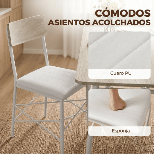 HOMCOM Conjunto de Mesa e 4 Cadeiras de Jantar, Mesa de Cozinha Retangular com Cadeiras Acolchoadas, Estilo Moderno, Estrutura Metálica, para Espaços Pequenos, 106x66x75 cm, Carvalho e Branco HOMCOM Conjunto de Mesa e 4 Cadeiras de Jantar, Mesa de Cozinha Retangular com Cadeiras Acolchoadas, Estilo Moderno, Estrutura Metálica, para Espaços Pequenos, 106x66x75 cm, Carvalho e Branco