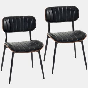 HOMCOM Conjunto de 2 Cadeiras de Sala de Jantar, Cadeiras de Cozinha Modernas em Pele Sintética, Encosto Curvo, Assento Acolchoado, Madeira Curvada e Pernas Metálicas, Preto e Castanho