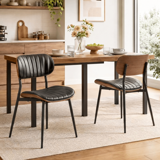HOMCOM Conjunto de 2 Cadeiras de Sala de Jantar, Cadeiras de Cozinha Modernas em Pele Sintética, Encosto Curvo, Assento Acolchoado, Madeira Curvada e Pernas Metálicas, Preto e Castanho HOMCOM Conjunto de 2 Cadeiras de Sala de Jantar, Cadeiras de Cozinha Modernas em Pele Sintética, Encosto Curvo, Assento Acolchoado, Madeira Curvada e Pernas Metálicas, Preto e Castanho