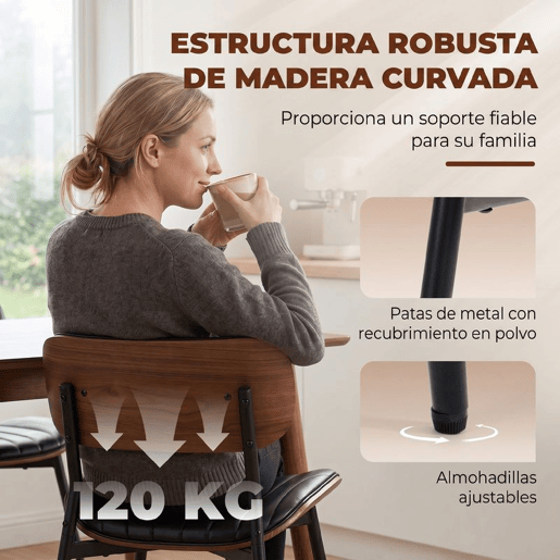 HOMCOM Conjunto de 2 Cadeiras de Sala de Jantar, Cadeiras de Cozinha Modernas em Pele Sintética, Encosto Curvo, Assento Acolchoado, Madeira Curvada e Pernas Metálicas, Preto e Castanho HOMCOM Conjunto de 2 Cadeiras de Sala de Jantar, Cadeiras de Cozinha Modernas em Pele Sintética, Encosto Curvo, Assento Acolchoado, Madeira Curvada e Pernas Metálicas, Preto e Castanho