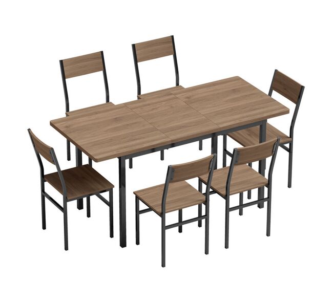 Homcom conjunto de mesa y 6 sillas de comedor de 7 piezas, mesa de cocina extensible 120-160 cm con 6 sillas, ahorro de espacio, para 4-6 personas,