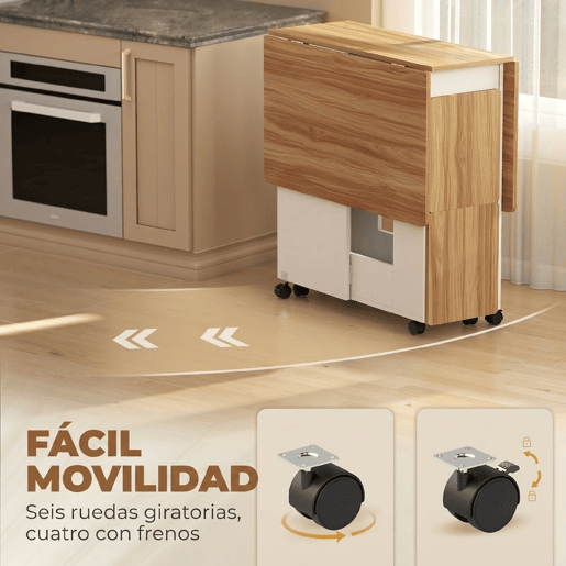 HOMCOM Conjunto de Mesa de Jantar Dobrável com 4 Bancos, 2 Abas RebatÃveis, 6 Rodas e 2 Prateleiras, Branco e Efeito Carvalho HOMCOM Conjunto de Mesa de Jantar Dobrável com 4 Bancos, 2 Abas RebatÃveis, 6 Rodas e 2 Prateleiras, Branco e Efeito Carvalho