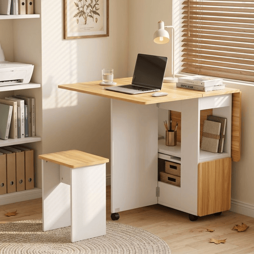 HOMCOM Conjunto de Mesa de Jantar Dobrável com 4 Bancos, 2 Abas RebatÃveis, 6 Rodas e 2 Prateleiras, Branco e Efeito Carvalho HOMCOM Conjunto de Mesa de Jantar Dobrável com 4 Bancos, 2 Abas RebatÃveis, 6 Rodas e 2 Prateleiras, Branco e Efeito Carvalho