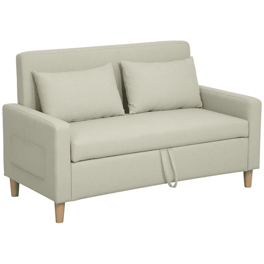 HOMCOM Sofá de 2 Lugares Estofado em Linho Sintético com Espaço de Armazenamento, Sofá Moderno com 2 Almofadas, Bolsos e Pés de Madeira, Suporta até 240 kg para Quarto ou Sala 135x71x84 cm Bege HOMCOM Sofá de 2 Lugares Estofado em Linho Sintético com Espaço de Armazenamento, Sofá Moderno com 2 Almofadas, Bolsos e Pés de Madeira, Suporta até 240 kg para Quarto ou Sala 135x71x84 cm Bege
