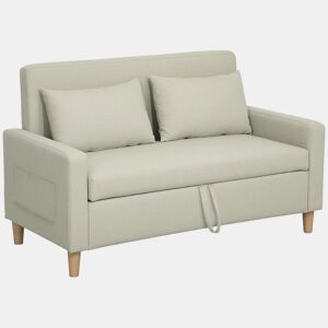 HOMCOM Sofá de 2 Lugares Estofado em Linho Sintético com Espaço de Armazenamento, Sofá Moderno com 2 Almofadas, Bolsos e Pés de Madeira, Suporta até 240 kg para Quarto ou Sala 135x71x84 cm Bege