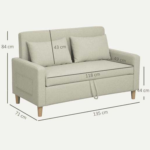 HOMCOM Sofá de 2 Lugares Estofado em Linho Sintético com Espaço de Armazenamento, Sofá Moderno com 2 Almofadas, Bolsos e Pés de Madeira, Suporta até 240 kg para Quarto ou Sala 135x71x84 cm Bege HOMCOM Sofá de 2 Lugares Estofado em Linho Sintético com Espaço de Armazenamento, Sofá Moderno com 2 Almofadas, Bolsos e Pés de Madeira, Suporta até 240 kg para Quarto ou Sala 135x71x84 cm Bege