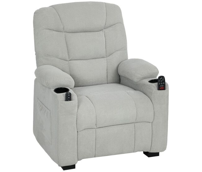 Homcom sillón relax reclinable eléctrico con calor lumbar y masaje vibración, sillón masaje relax, motor silencioso, función memoria, asiento ancho,