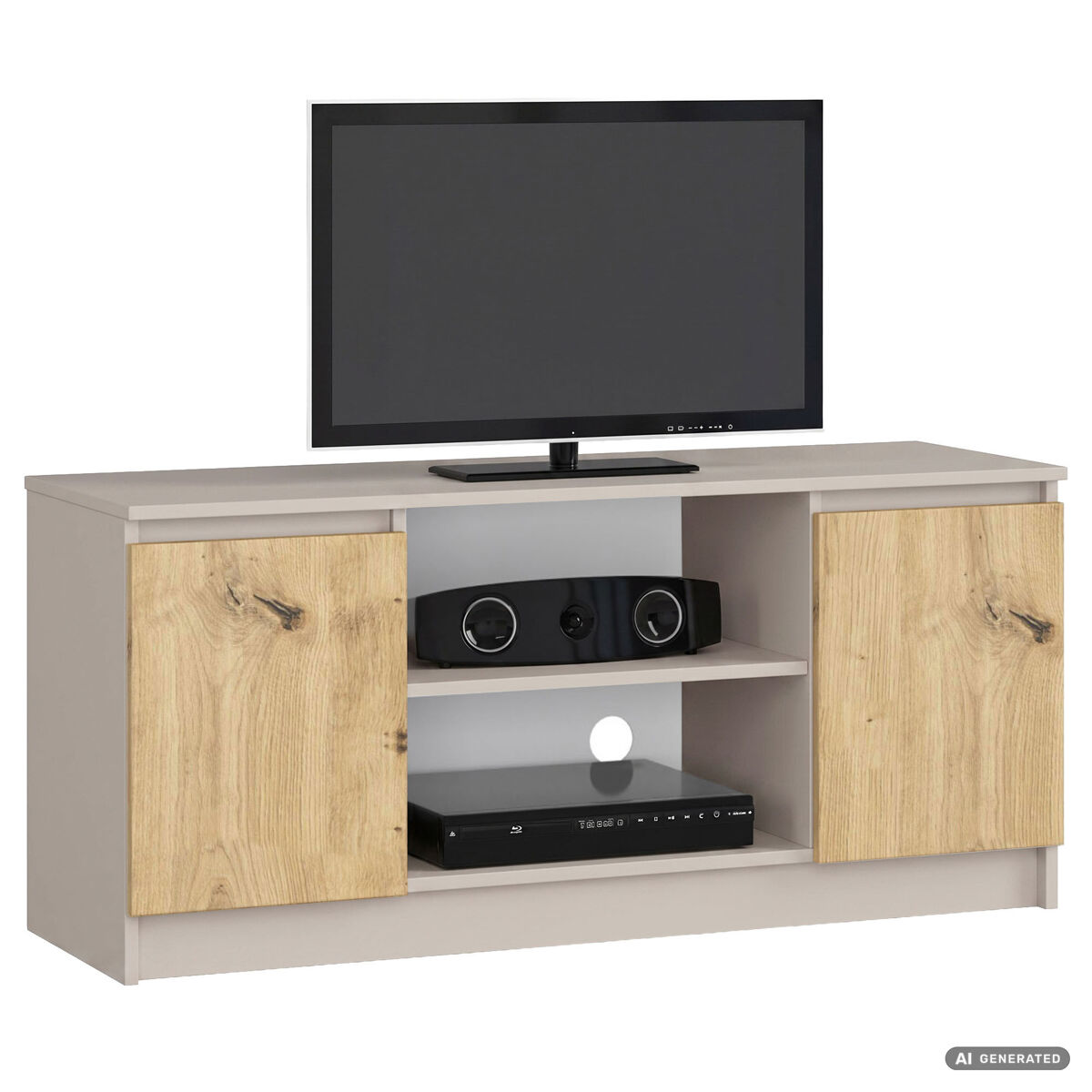 mueble tv cachemira 120 cm 2 puertas color roble artisan mate 2 estantes 120x40x55 cm