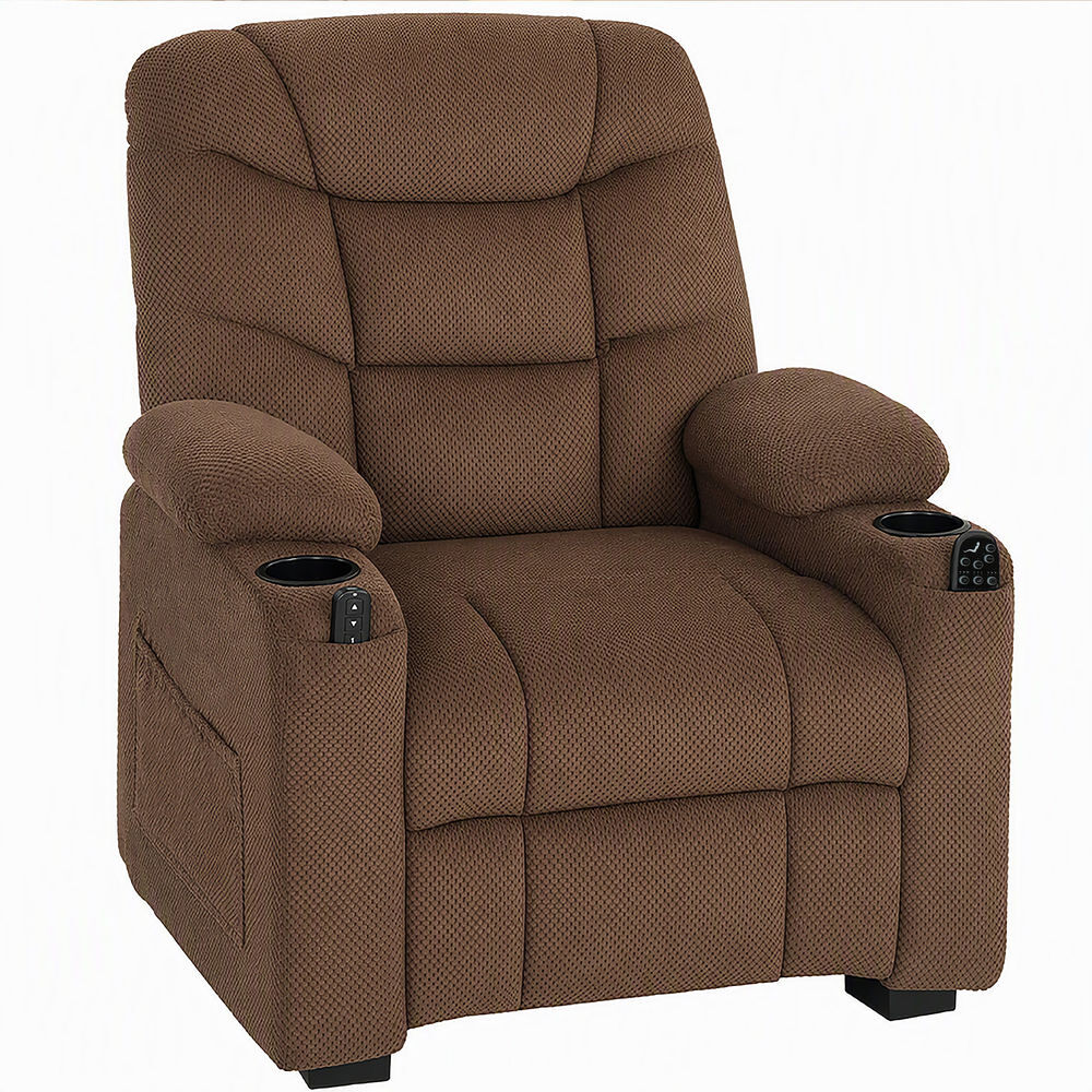 Homcom sillón relax reclinable eléctrico con calor lumbar y masaje vibración, sillón masaje relax, motor silencioso, función memoria, asiento ancho, bolsillos, portavasos, usb, tela terciopelo, marrón