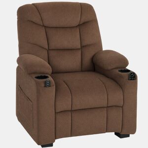 HOMCOM Cadeirão Relax Reclinável Elétrico com Calor Lombar e Massagem Vibratória, Motor Silencioso, Função Memória, Assento Largo, Bolsos, Porta-copos, USB, Veludo, Castanho