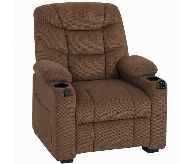 Homcom sillón relax reclinable eléctrico con calor lumbar y masaje vibración, sillón masaje relax, motor silencioso, función memoria, asiento ancho, bolsillos, portavasos, usb, tela terciopelo, marrón