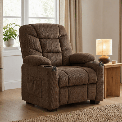 HOMCOM Cadeirão Relax Reclinável Elétrico com Calor Lombar e Massagem Vibratória, Motor Silencioso, Função Memória, Assento Largo, Bolsos, Porta-copos, USB, Veludo, Castanho HOMCOM Cadeirão Relax Reclinável Elétrico com Calor Lombar e Massagem Vibratória, Motor Silencioso, Função Memória, Assento Largo, Bolsos, Porta-copos, USB, Veludo, Castanho