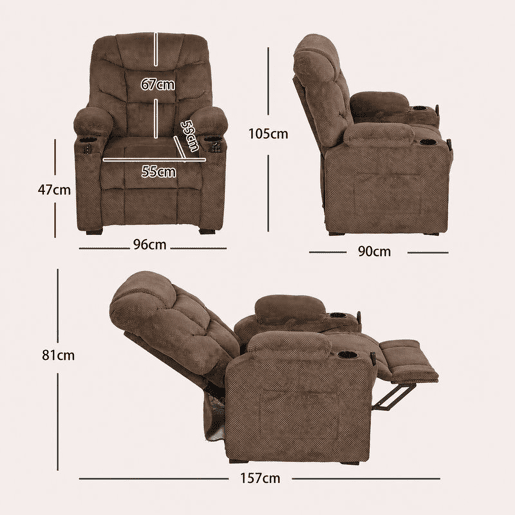 HOMCOM Cadeirão Relax Reclinável Elétrico com Calor Lombar e Massagem Vibratória, Motor Silencioso, Função Memória, Assento Largo, Bolsos, Porta-copos, USB, Veludo, Castanho HOMCOM Cadeirão Relax Reclinável Elétrico com Calor Lombar e Massagem Vibratória, Motor Silencioso, Função Memória, Assento Largo, Bolsos, Porta-copos, USB, Veludo, Castanho