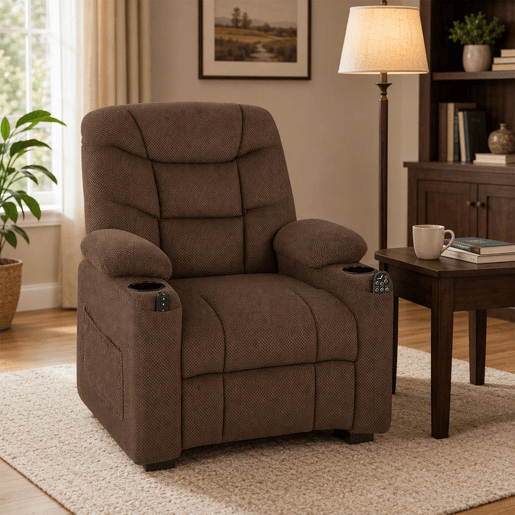 HOMCOM Cadeirão Relax Reclinável Elétrico com Calor Lombar e Massagem Vibratória, Motor Silencioso, Função Memória, Assento Largo, Bolsos, Porta-copos, USB, Veludo, Castanho HOMCOM Cadeirão Relax Reclinável Elétrico com Calor Lombar e Massagem Vibratória, Motor Silencioso, Função Memória, Assento Largo, Bolsos, Porta-copos, USB, Veludo, Castanho