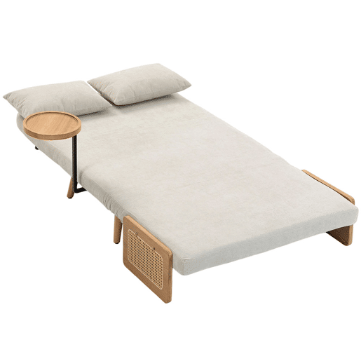 HOMCOM Sofá-Cama 2 Lugares 3 em 1, Conversível, Revestimento em Chenille, Encosto Ajustável, Mesa Lateral em Madeira, 2 Almofadas, Creme, 131x78x82 cm HOMCOM Sofá-Cama 2 Lugares 3 em 1, Conversível, Revestimento em Chenille, Encosto Ajustável, Mesa Lateral em Madeira, 2 Almofadas, Creme, 131x78x82 cm