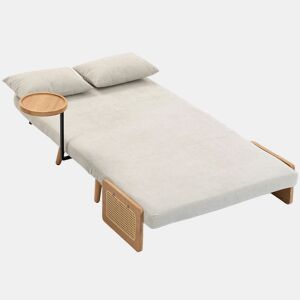 HOMCOM Sofá-Cama 2 Lugares 3 em 1, Conversível, Revestimento em Chenille, Encosto Ajustável, Mesa Lateral em Madeira, 2 Almofadas, Creme, 131x78x82 cm