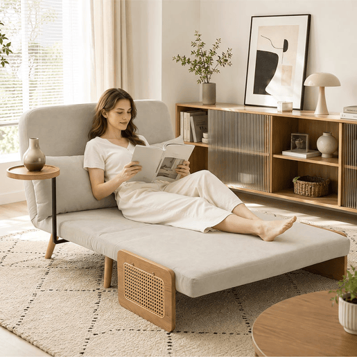 HOMCOM Sofá-Cama 2 Lugares 3 em 1, Conversível, Revestimento em Chenille, Encosto Ajustável, Mesa Lateral em Madeira, 2 Almofadas, Creme, 131x78x82 cm HOMCOM Sofá-Cama 2 Lugares 3 em 1, Conversível, Revestimento em Chenille, Encosto Ajustável, Mesa Lateral em Madeira, 2 Almofadas, Creme, 131x78x82 cm