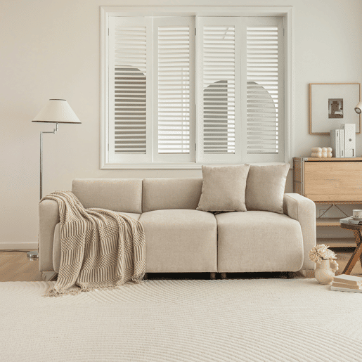 Sofá de 3 lugares em tecido Chenille com 2 almofadas - capacidade para 211 cm - Bege Sofá de 3 lugares em tecido Chenille com 2 almofadas - capacidade para 211 cm - Bege