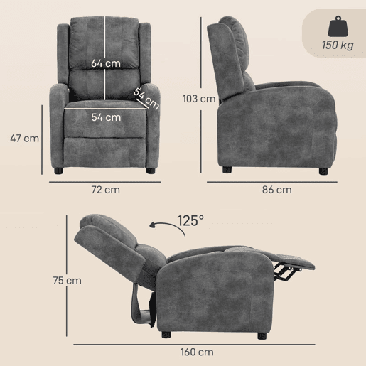 HOMCOM Poltrona Relax Reclinável Manual em Pele Sintética com Apoio de Pés, Molas Ensacadas e Assento Acolchoado, Cinzento HOMCOM Poltrona Relax Reclinável Manual em Pele Sintética com Apoio de Pés, Molas Ensacadas e Assento Acolchoado, Cinzento