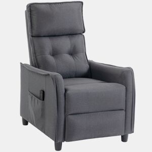 HOMCOM Poltrona de Massagem Reclinável 160° com Comando, Apoio para Pés, 2 Zonas de Massagem, Assento com Molas, Bolsos Laterais, Estofada em Linho Respirável, 58,5x93x104 cm, Cinzento