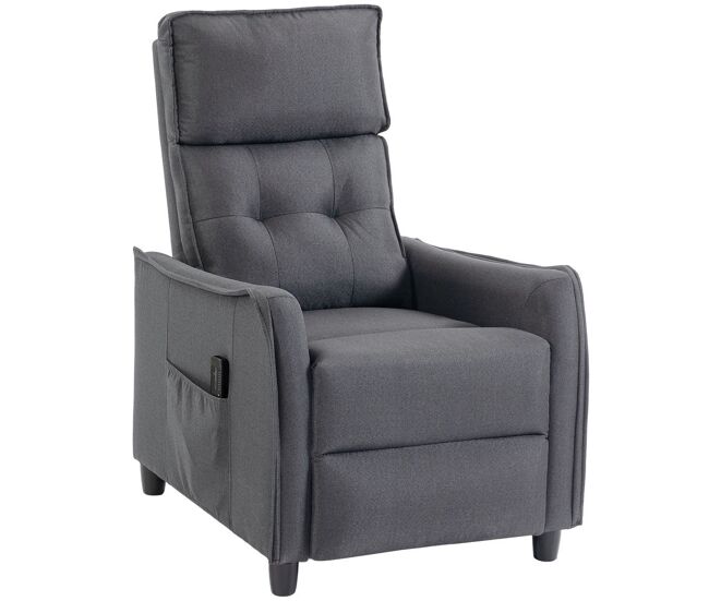 Homcom sillón de masaje, sillón relax reclinable 160° con mando a distancia, reposapiés, 2 zonas de masaje, asiento de muelles, bolsillos, tapizado en lino transpirable para salón, 69x93x104 cm, gris