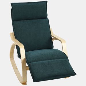 HOMCOM Cadeirão de Baloiço com Apoio para os Pés Ajustável em 5 Posições, Braços em Madeira, Acolchoamento Duplo, Assento Largo e Encosto Alto, Verde Escuro