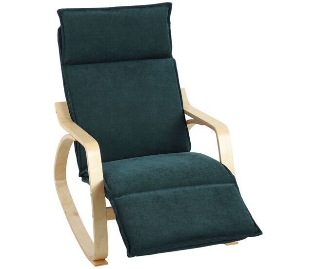 Homcom silla mecedora con reposapiés ajustable en 5 posiciones, sillón mecedora con reposabrazos de madera, acolchado doble capa, asiento amplio,