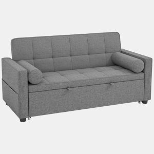 HOMCOM Sofá-Cama 2 Lugares 3 em 1, Deslizante em Tecido Linho com Encosto Ajustável 6 Níveis, Bolsos Laterais, 2 Almofadas com Capas Removíveis, Sala de Estar, Espaços Pequenos, Cinzento
