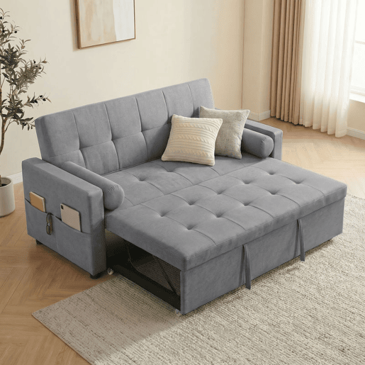HOMCOM Sofá-Cama 2 Lugares 3 em 1, Deslizante em Tecido Linho com Encosto Ajustável 6 Níveis, Bolsos Laterais, 2 Almofadas com Capas Removíveis, Sala de Estar, Espaços Pequenos, Cinzento HOMCOM Sofá-Cama 2 Lugares 3 em 1, Deslizante em Tecido Linho com Encosto Ajustável 6 Níveis, Bolsos Laterais, 2 Almofadas com Capas Removíveis, Sala de Estar, Espaços Pequenos, Cinzento