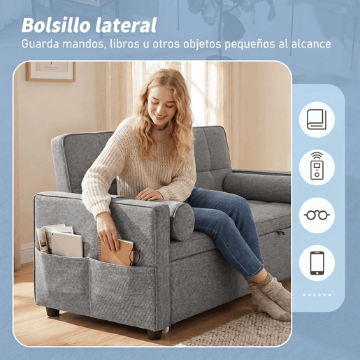 HOMCOM Sofá-Cama 2 Lugares 3 em 1, Deslizante em Tecido Linho com Encosto Ajustável 6 Níveis, Bolsos Laterais, 2 Almofadas com Capas Removíveis, Sala de Estar, Espaços Pequenos, Cinzento HOMCOM Sofá-Cama 2 Lugares 3 em 1, Deslizante em Tecido Linho com Encosto Ajustável 6 Níveis, Bolsos Laterais, 2 Almofadas com Capas Removíveis, Sala de Estar, Espaços Pequenos, Cinzento