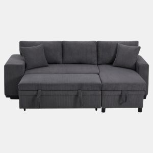 Sofá-cama em L para 3 pessoas - Convertível, com USB, almofadas e arrumação - Cinza
