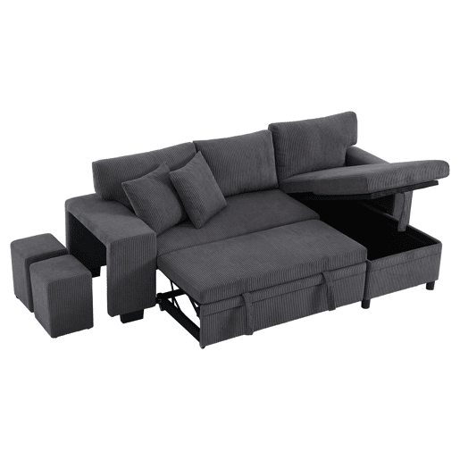 Sofá-cama em L para 3 pessoas - Convertível, com USB, almofadas e arrumação - Cinza Sofá-cama em L para 3 pessoas - Convertível, com USB, almofadas e arrumação - Cinza